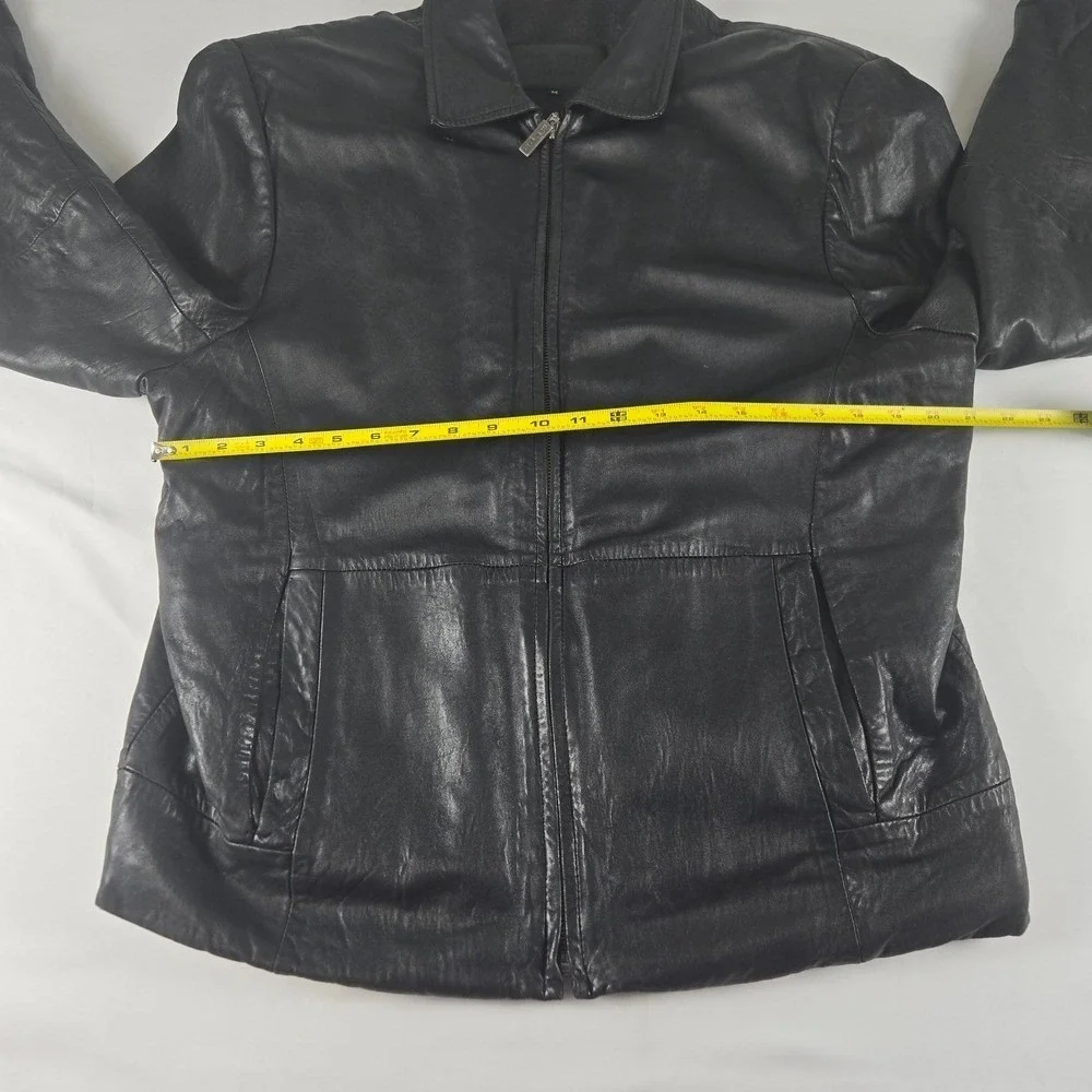IZOD Leather Jacket Mens Medium‎ Black Full Zip Classic Minimalist Coat